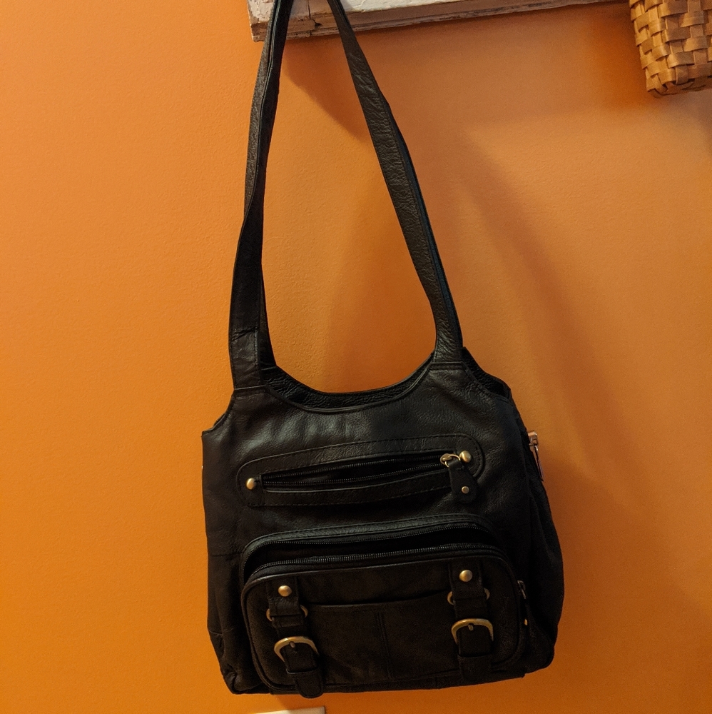 Roma Real Black Leather Conceal Carry Purse CCW